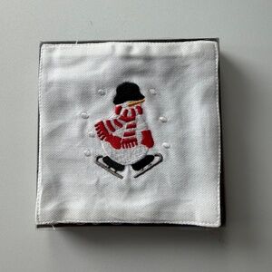 Crate and Barrel Skating Snowmen Set of 8 Coasters